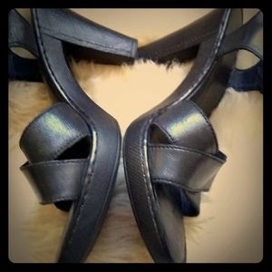 Born Black Leather Heeled Sandals